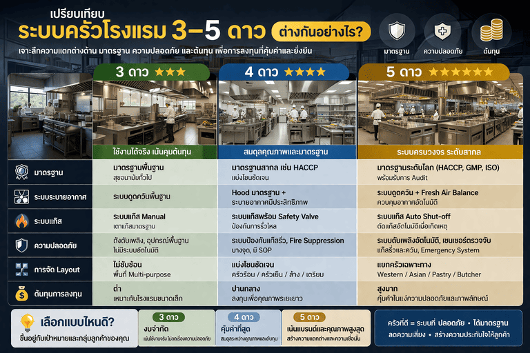 เปรียบเทียบระบบครัวโรงแรม 3-5 ดาว