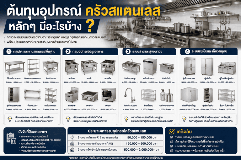ต้นทุนอุปกรณ์ครัวสแตนเลสหลักๆ มีอะไรบ้าง
