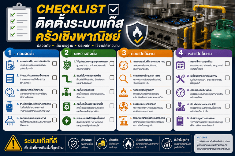 Checklist ติดตั้งระบบแก๊สครัวเชิงพาณิชย์
