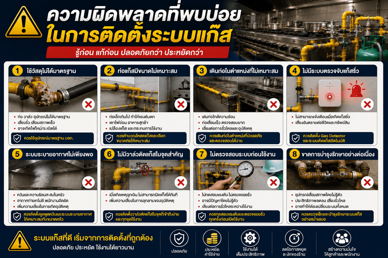 ความผิดพลาดที่พบบ่อยในการติดตั้งระบบแก๊ส