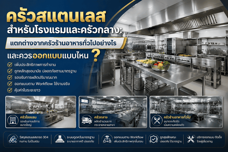 ครัวสแตนเลสสำหรับโรงแรมและครัวกลาง: แตกต่างจากครัวร้านอาหารทั่วไปอย่างไร และควรออกแบบแบบไหน