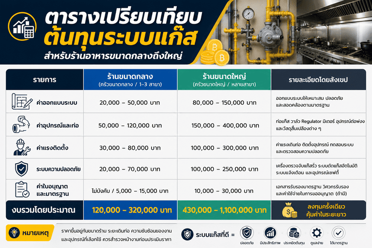 ตารางเปรียบเทียบต้นทุนระบบแก๊ส