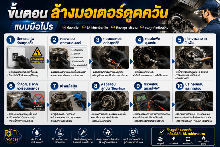 ขั้นตอนล้างมอเตอร์ดูดควันแบบมือโปร