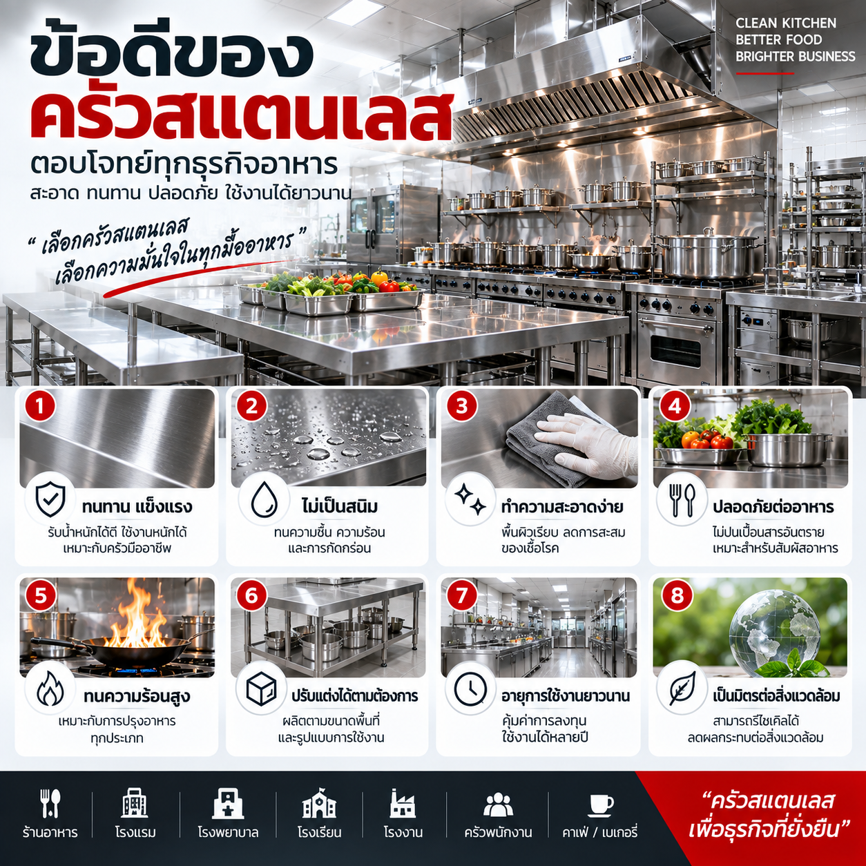 ข้อดีของครัวสแตนเลส แข็งแรง ทำความสะอาดง่าย และเหมาะกับงานครัว