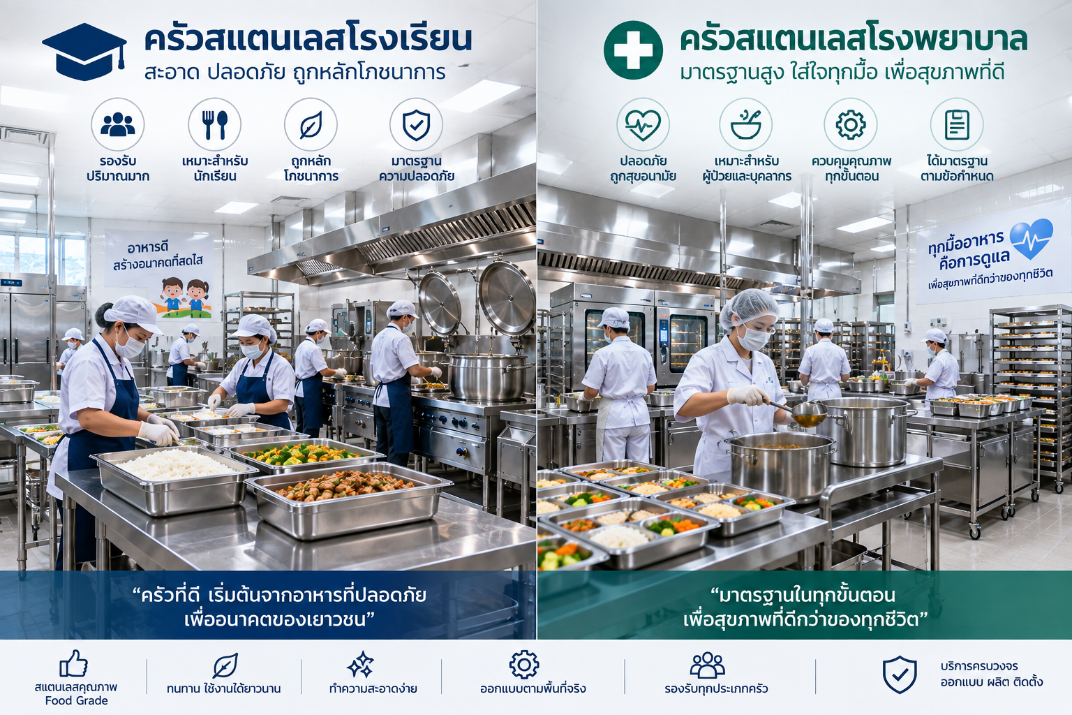 ครัวสแตนเลสสำหรับร้านอาหาร โรงแรม โรงพยาบาล และโรงเรียน